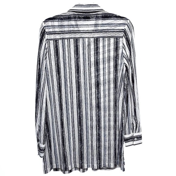 Chico's Travelers Collection Blue White Striped Button Semi-Sheer Shirt 1 - Picture 4 of 11